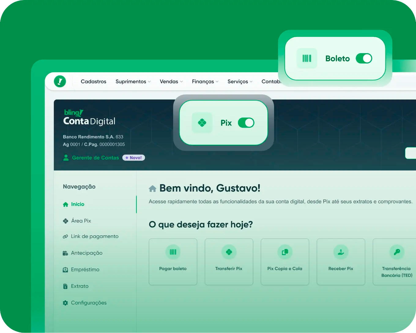 Diversos meios de pagamentos e recebimento